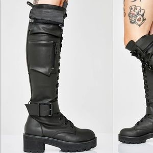 Dolls kill Obsidian current mood knee high combat boots